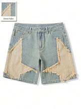 ROMWE MEN Street Life Men's Five-Pointed Star Fringed Pocket Versatile Casual Denim Shorts