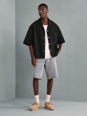 Camisa SUMWON moderna con botones y estampado de mensaje de estilo de vida, estilo urbano, informal, de manga corta, estilo urbano contemporáneo, para verano y otoño.