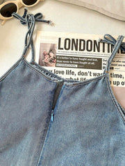 Tween Girls Summer Boho Comfortable Simple Base Bowknot Loose Fit Blue Denim Jumpsuit Overalls Shorts For Tween Girl Clothes Girls Costume Dailywear And Girls Summer And Spring Clothes