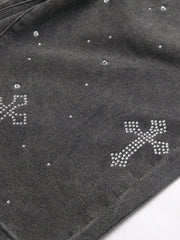 Men's Casual Summer Rhinestone Decor Oblique Pocket Denim Shorts