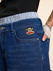 Paul Frank Men's Embroidered Multi-Pocket Casual Loose Denim Shorts