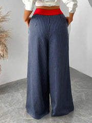 SXY Women's Casual Contrast Color Striped Loose Wide Leg Pants