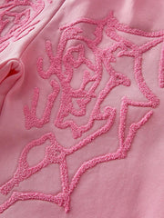 Manfinity Streetrush Men's Young Street Style, INS Matched With High Street Pink Spider Web Creative Heart 3D Embroidery Technique Pink Straight Loose Long Sweatpants. Featuring Oversized Graphic Embroidery Design, T