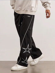 Pantalones TECCULI Manfinity Hypemode holgados con estampado de estrellas y rayas laterales para hombre, pantalones negros largos y rectos para salir, para esposo, novio y para la vuelta al cole.