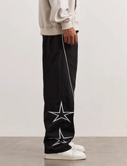 Pantalones TECCULI Manfinity Hypemode holgados con estampado de estrellas y rayas laterales para hombre, pantalones negros largos y rectos para salir, para esposo, novio y para la vuelta al cole.