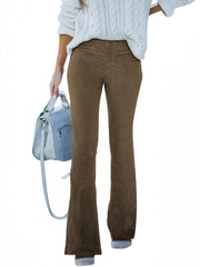 TECCULI Women's Slim Fit Elegant Street Chic Charm Elastic Waist Corduroy Flared Pants