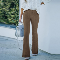 TECCULI Women's Slim Fit Elegant Street Chic Charm Elastic Waist Corduroy Flared Pants