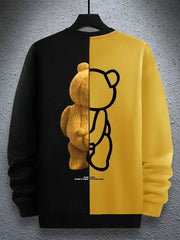 Manfinity Hypemode Men's Loose Fit Teddy Bear & Slogan Graphic Two Tone Thermal Lined Sweatshirt Clothes Bear Hoodie Winnie Pooh