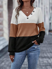 Sudadera EMERY ROSE con botones y bloques de color. Camiseta de manga larga para graduación y regreso a clases. Conjuntos para maestras.