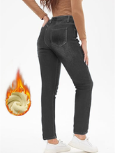 TECCULI Women's Winter Thermal Lined Slim Fit Skinny 78 Length Denim Pants