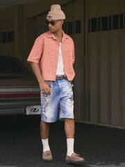 Camisa de manga corta a cuadros para hombre AXEPEAK, ideal para verano, edición urbana