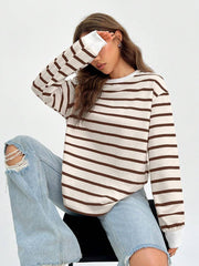 Sudadera con capucha EZwear Spring White Stripe Print con hombros caídos para graduación, regreso a clases, graduación, trajes para maestras para mujer, regreso a clases.