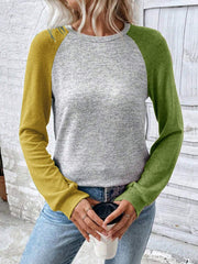 Sudadera de manga raglán con bloques de color de Emery Rose, camisetas de manga larga para graduación, atuendos para la vuelta al cole, trajes de profesora para mujer, ropa para la vuelta al cole.