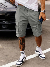 Pantalones cortos cargo informales TECCULI para hombre - Verde oliva, cintura con cordón, múltiples bolsillos, tela no elástica para correr, senderismo, ciclismo, pesca y actividades al aire libre.