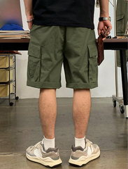 TECCULI Men's Casual Cargo Shorts with Multiple Utility Pockets - Loose Fit Elastic Waistband, Durable Non-Stretch Fabric, Solid Color for Outdoor & Casual Attire