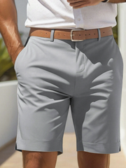 Shorts TECCULI para hombre, formales y cotidianos, cintura elástica de tiro medio y pierna recta. Ideales para oficina, fin de semana y vacaciones. Shorts de poliéster de fácil cuidado. Ropa profesional e informal, ajuste cómodo.