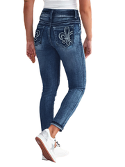 TECCULI Women's Embroidered Flip Pocket Flared Jeans, Retro Casual Pants, College Style