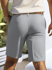 Shorts TECCULI para hombre, formales y cotidianos, cintura elástica de tiro medio y pierna recta. Ideales para oficina, fin de semana y vacaciones. Shorts de poliéster de fácil cuidado. Ropa profesional e informal, ajuste cómodo.