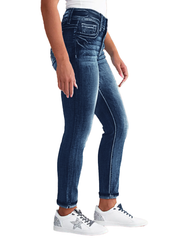 TECCULI Women's Embroidered Flip Pocket Flared Jeans, Retro Casual Pants, College Style