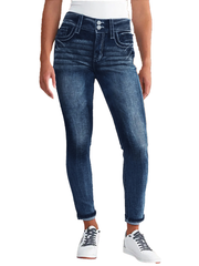 TECCULI Women's Embroidered Flip Pocket Flared Jeans, Retro Casual Pants, College Style