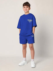 SUMWON Youth Boys Sporty Two-Piece Set Los Angeles California Loungewear Athletic Street Style Casual Summer Spring Training Outfit Matching Set Cozy Shorts Coordinates