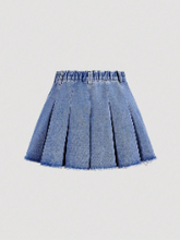 Girlism Tween Girls' Y2K Solid Pleated Raw Hem Denim Skirt,Spring And Summer Boho Outfits