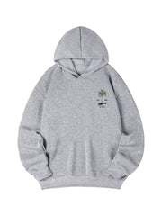 Sudadera informal con capucha para niño preadolescente con estampado de cocoteros, forro térmico grueso para otoño e invierno, ideal para niños activos.