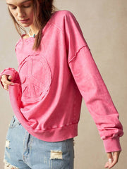 Sudadera informal de punto de color liso para mujer de Bohemela, cuello redondo, manga larga y corte holgado