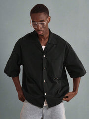 Camisa SUMWON moderna con botones y estampado de mensaje de estilo de vida, estilo urbano, informal, de manga corta, estilo urbano contemporáneo, para verano y otoño.