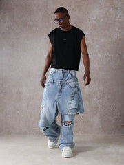 SUMWON Premium Distressed Wide Leg Jeans, Y2K Fashion Baggy Denim Pants, Streetwear Destroyed Ripped Loose Fit Classic 90S Style Casual Wear