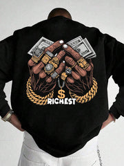 Manfinity LEGND Men's Round Neck Long Sleeve Hand Palm Print Minimalist Sweatshirt, Casual Everyday Wear