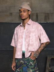 AXEPEAK Multi-Size Streetwear Turndown Collar Short Sleeve Loose Fit Men Shirts