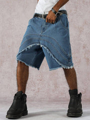 Manfinity EMRG Men's Loose Fit Pocket Frayed Hem Casual Denim Shorts Jorts