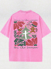 Camiseta retro lavada para hombre, con el estampado de Jesús esta temporada, sencilla y versátil, moda urbana, estilo novedoso, camiseta de cuello redondo de algodón puro.