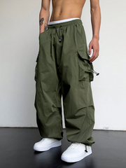 Pantalones cargo extragrandes TECCULI Manfinity EMRG para hombre con bolsillo de solapa y cordón lateral en la cintura, para la vuelta al cole