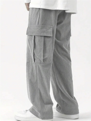 TECCULI Men'S Casual Cargo Pants with Elastic Drawstring Waist & Multiple Pockets - All-Season Outdoor Comfort, Straight-Leg Regular Fit, Solid Color for Hiking, Camping, Urban Adventures, Camping Gear, Hiking Trousers, Functional Pock