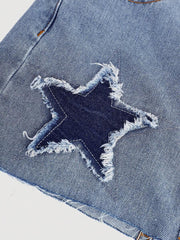 Girlism Tween Girl Summer Y2k Colorblock Star Patched Faded Frayed Baggy Denim Jeans Skirt, Kid's Clothing Outfits