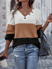 Sudadera EMERY ROSE con botones y bloques de color. Camiseta de manga larga para graduación y regreso a clases. Conjuntos para maestras.