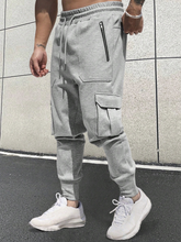 Pantalones deportivos TECCULI Manfinity Homme holgados para hombre, con bolsillo de solapa y cordón lateral, cintura elástica, largos, cargo, lisos, gris claro, para salir, informal, para la vuelta al cole