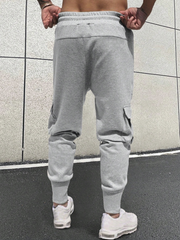 TECCULI Manfinity Homme Loose Men's Flap Pocket Side Drawstring Elastic Waistband Sweatpants Long Cargo Plain Light Grey Going Out Casual, Back To School