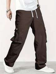 TECCULI Manfinity Homme Men's Solid Color Drawstring Waist Cargo Pocket Pants, For Back To School