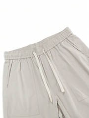 TECCULI Manfinity Homme Men's Solid Color Drawstring Waist Cargo Pocket Pants, For Back To School