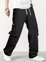 TECCULI Manfinity Homme Men's Solid Color Drawstring Waist Cargo Pocket Pants, For Back To School