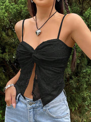 EZwear Lace Trim Twist Detail Cami Tank Top