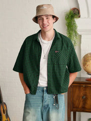 Camisa holgada de manga corta a cuadros para hombre de SWAVVY, corte cuadrado, Y2K