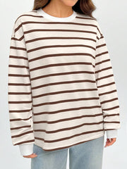 Sudadera con capucha EZwear Spring White Stripe Print con hombros caídos para graduación, regreso a clases, graduación, trajes para maestras para mujer, regreso a clases.