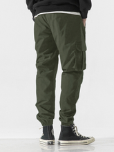 Pantalones cargo gris claro TECCULI para hombre con múltiples bolsillos, bolsillos con solapa y cintura con cordón lateral - Pantalones urbanos de poliéster cómodos para salidas informales, bolsillos funcionales informales de calle, cómodos y ajustados