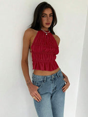 Camisola corta Aloruh para mujer con tirantes ajustables, fruncida, en capas, semitransparente, ideal para citas románticas, ideal para conciertos.