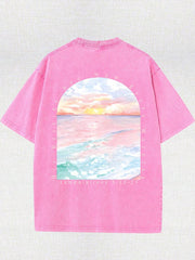 Con una camiseta lavada en la calle retro, su amabilidad es nueva. Estampado de cruz rosa de playa, ropa sencilla, estampado inspirador, ropa personalizada.
