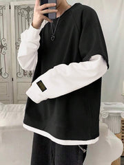 Manfinity Hypemode Relaxed Fit Men's 2 In 1 Colorblock Letter Patched Long Raglan Sleeve Going Out Casual Sweatshirt